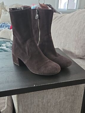 Tahari Dark Brown Suede Ankle Booties with Side Zip